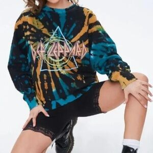 goodie two sleeves - De Leppard Green Tie Dye Long Sleeve Crop Sweatshirt Small